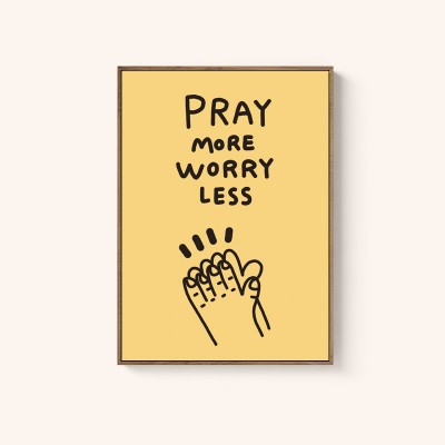 原創設計插畫簡約現代卡通裝飾畫經文掛畫-多禱告少憂慮