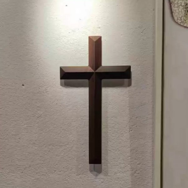 煙熏橡木紋木製十字架裝飾壁掛整體雕刻無縫壓紋工藝12個切面小號 