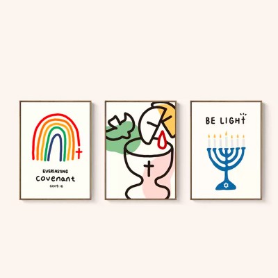 原創設計插畫簡約現代線條裝飾畫經文掛畫約/covenant三幅套裝