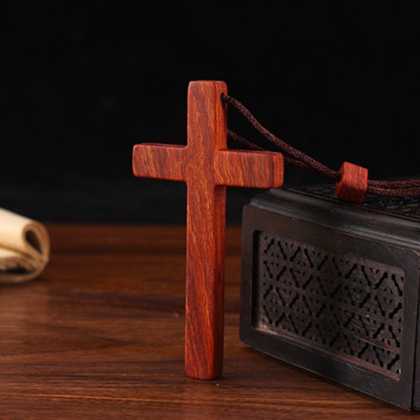 基督徒十字架紅檀木項鍊吊墜