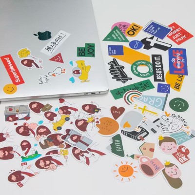 原創手繪卡通文字貼紙包電腦旅行箱本子PVC防水貼紙 