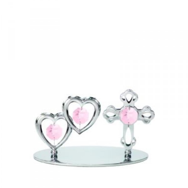 Mini Cross with Twin Hearts – Free Stand