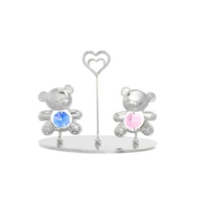 Pocket-Twin Teddy Bears-Oval Base with Holder (Heart)