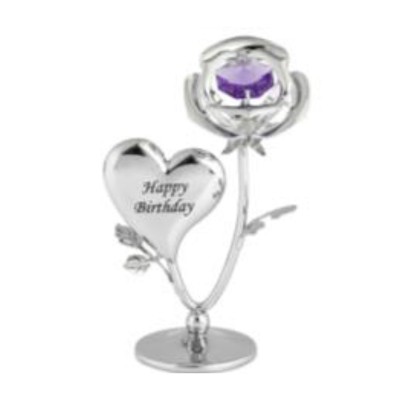 Mini Rose with Heart Shape - Free Stand w/Black Pad Happy Birthday
