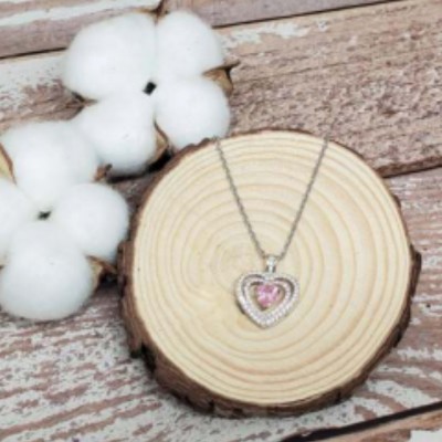 白合金-漸變粉心頸鍊