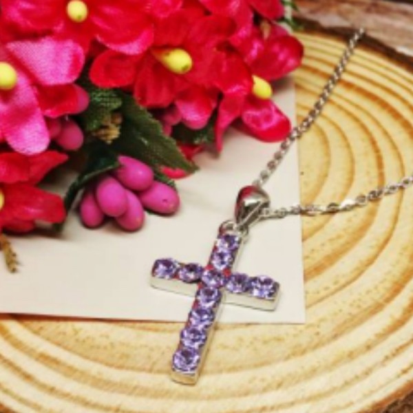 純銀-紫水晶十字架(S)頸鍊