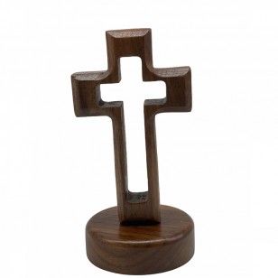 十字架擺件黑胡桃木十字架帶底座