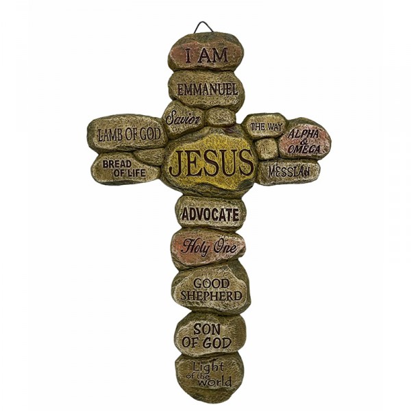 10"石頭掛牆十字架-JESUS(英)-7758-5CR