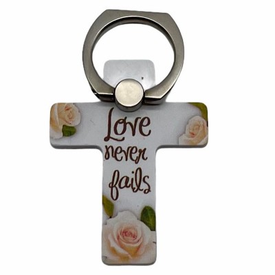 英文十字架手機指環-love never bails