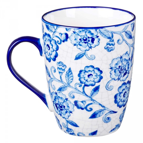 藍白花卉陶瓷咖啡/茶杯_盒裝套裝/4 個咖啡杯(祈禱、愛、希望和相信)