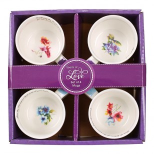 陶瓷女式咖啡/茶杯套裝| 愛的種子花園綻放設計聖經經文杯子套裝 | 盒裝/4個咖啡杯