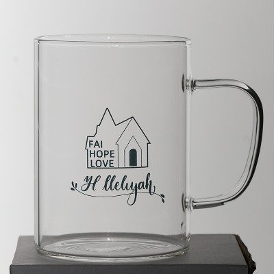 圓形帶把手信hope和love燙金牛奶玻璃杯透明水杯