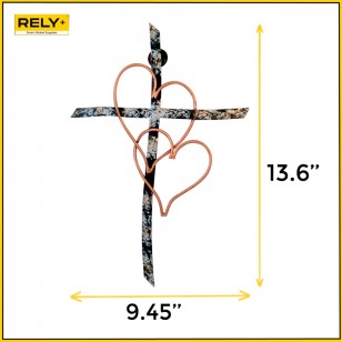 雙心焊接金屬牆十字架 13 x 9 英寸心形裝飾金屬牆十字架