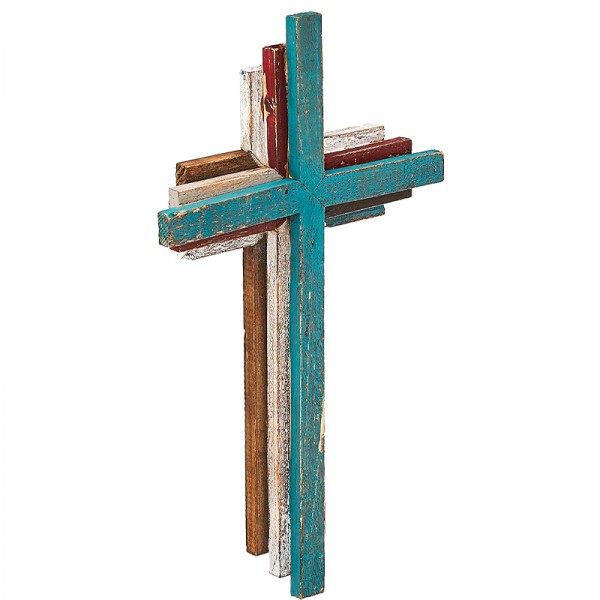 Stonebriar Accents of Faith 14 吋 3D 多色木製壁掛十字架,紅色,白色,藍色