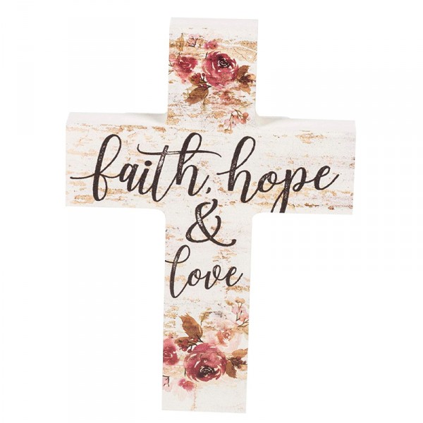 P. Graham Dunn Faith Hope & Love 花卉粉飾 5 x 7 實心松木壁掛十字架