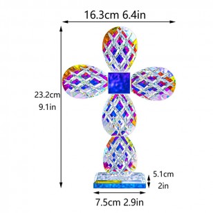 9 英吋(約 22.4 公分)高彩色水晶十字架立網格 現代十字架雕像玻璃工藝 母親節禮物 紀念禮物 基督教裝飾