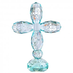 水晶十字架架彩色傳統十字架小雕像 5.5 x 7 英吋(約 13.0 x 17.7 公分)玻璃工藝裝飾 適合聖誕節禮物 (青色-藍色)