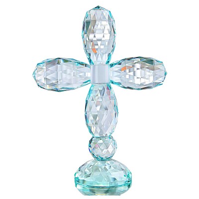 水晶十字架架彩色傳統十字架小雕像 5.5 x 7 英吋(約 13.0 x 17.7 公分)玻璃工藝裝飾 適合聖誕節禮物 (青色-藍色) 水晶十字架架彩色傳統十字架小雕像 5.5 x 7 英吋(約 13.0 x 17.7 公分)玻璃工藝裝飾 適合聖誕節禮物 (青色-藍色)