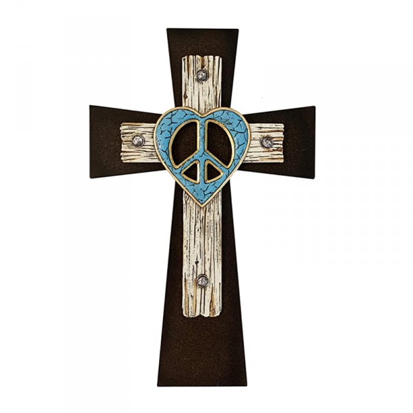 和平標誌心形分層牆十字架 - 和平、愛和耶穌牆壁裝飾