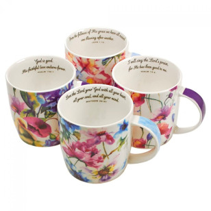 彩色花卉陶瓷茶杯套裝 愛的種子花園綻放設計 聖經經文茶杯套裝 4個盒裝茶杯
