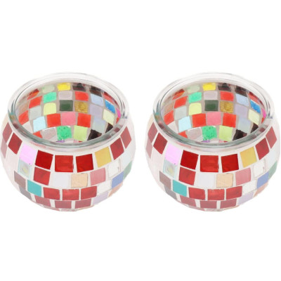 2 件組彩色馬賽克玻璃 蠟燭台