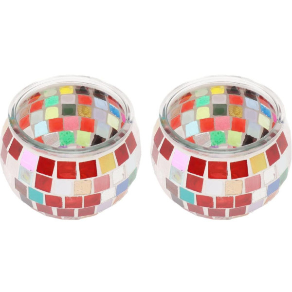 2 件組彩色馬賽克玻璃 蠟燭台