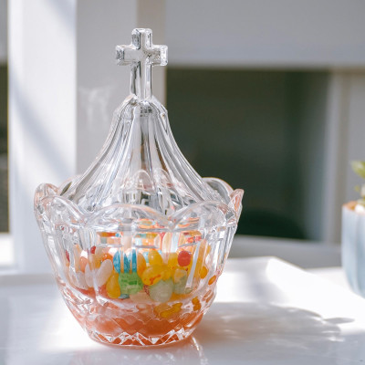 十字架浮雕儲物帶蓋玻璃糖果罐首飾罐裝飾擺件零食小雜物收納罐子 十字架浮雕儲物帶蓋玻璃糖果罐首飾罐裝飾擺件零食小雜物收納罐子